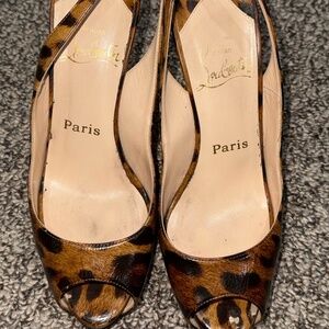 Christian Louboutin leopard  print open toe heel